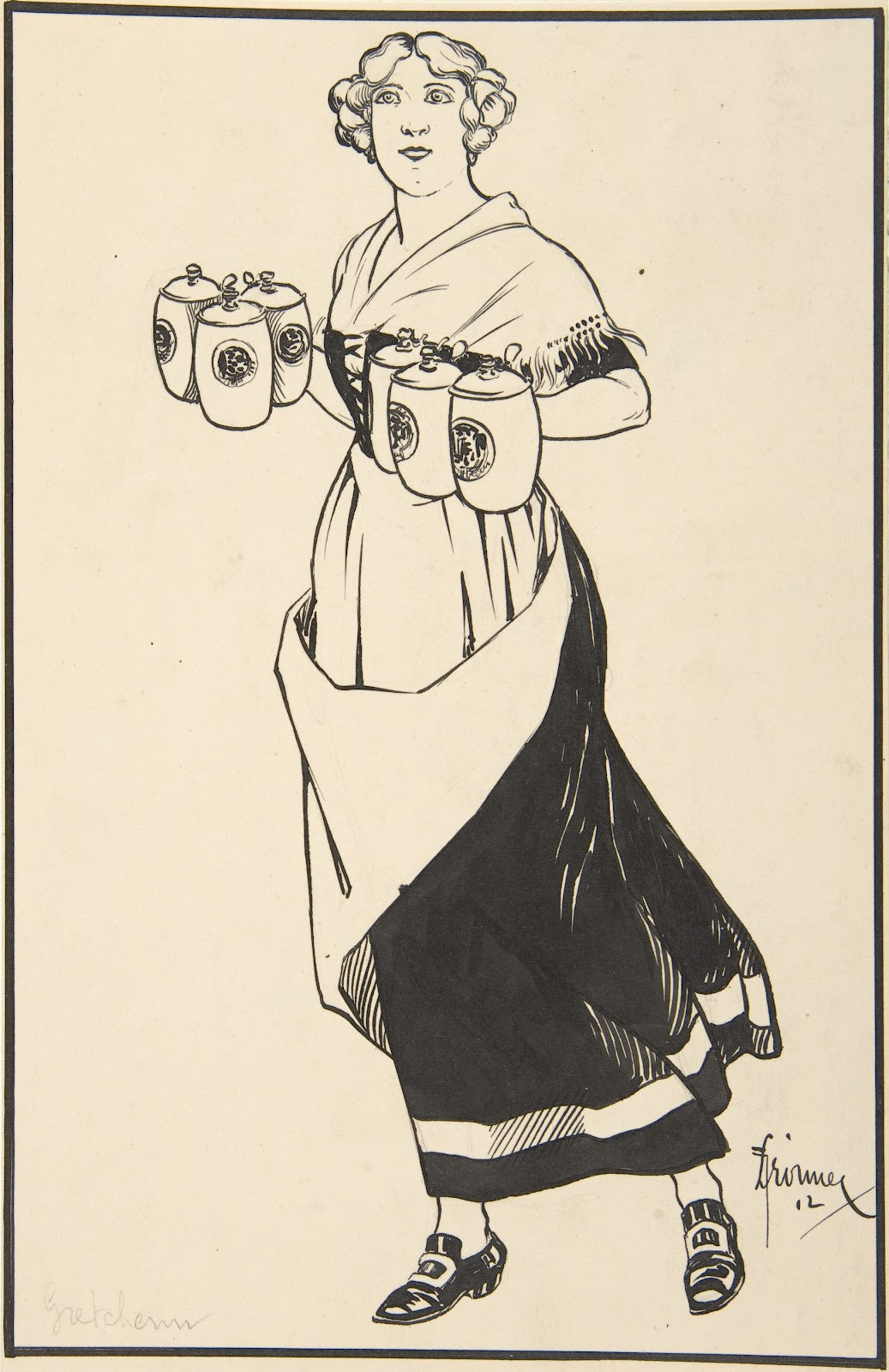 Woman Carrying Beer Steins 1912