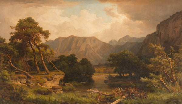 Mountain lake with herons