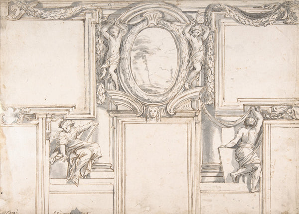 Design Wall Elevation with Stucco and Painted Decorations 1708