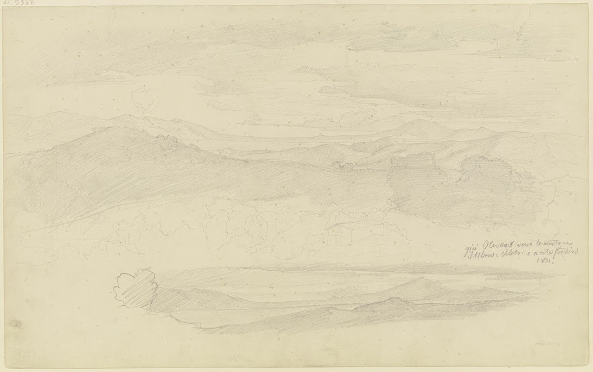 Weiter Blick auf die Albaner Berge und Veletri 1831