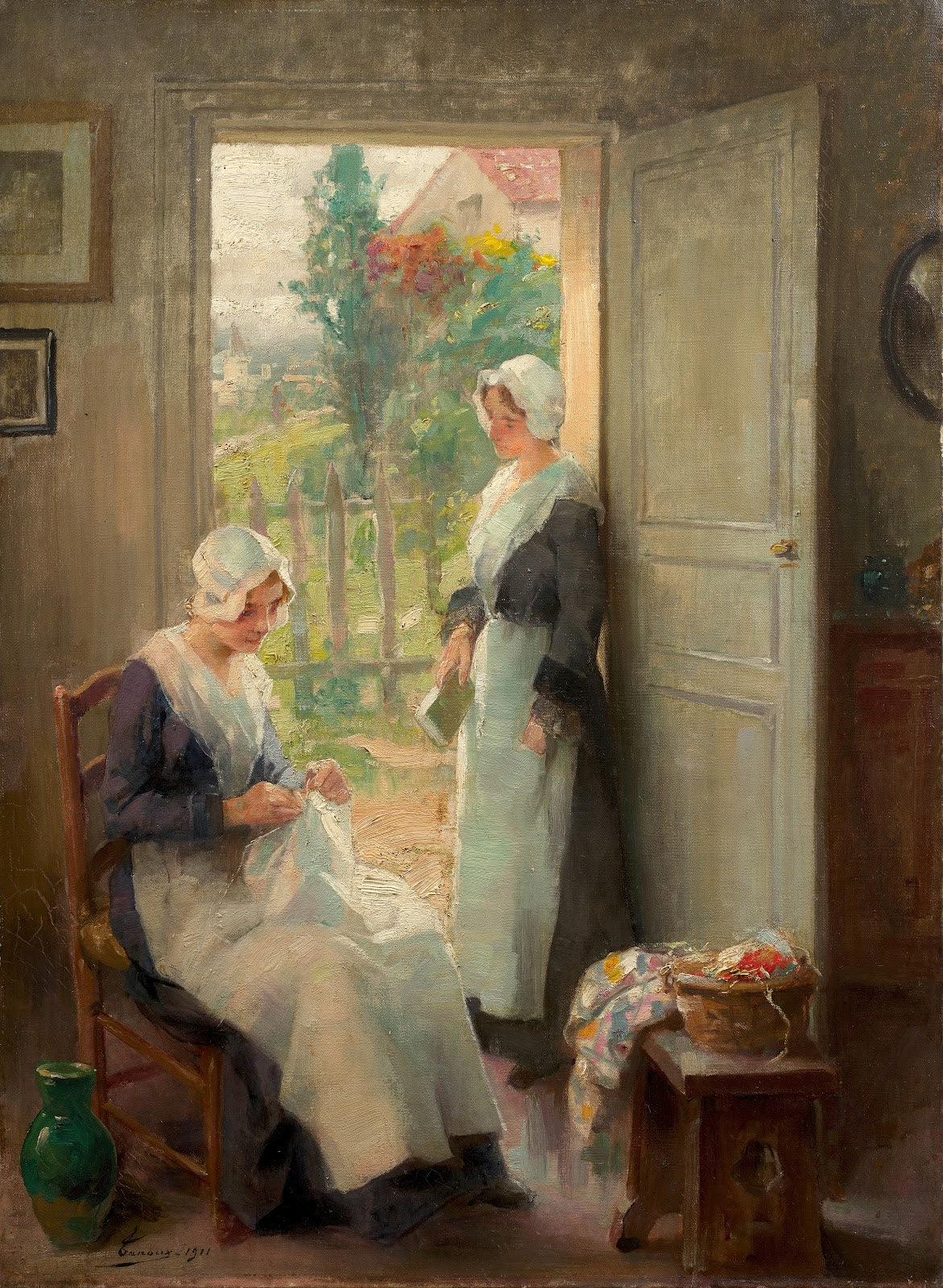 Two maids in a doorway 1911
