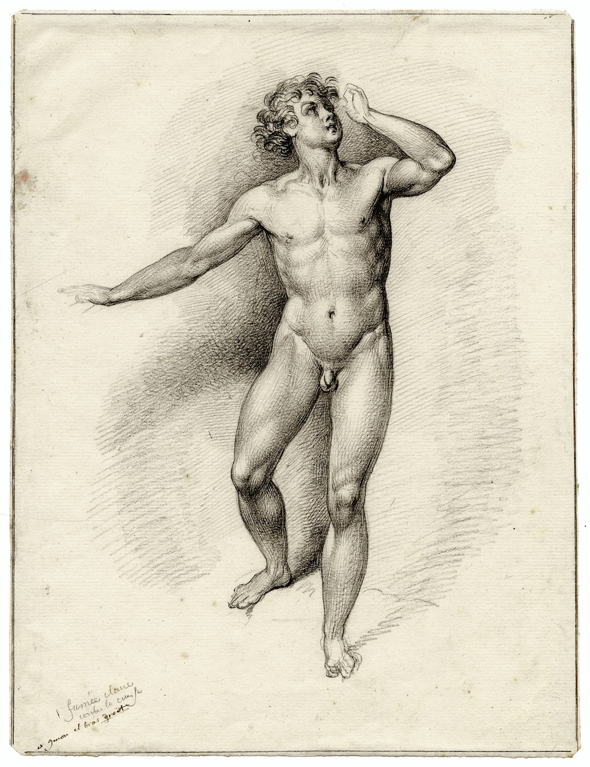 Staand mannelijk naakt met geheven arm