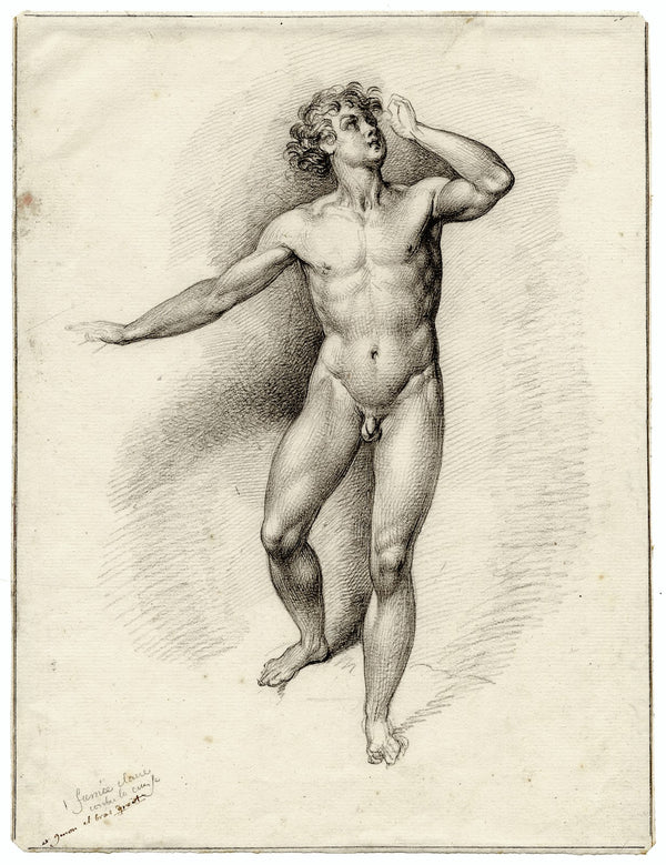 Staand mannelijk naakt met geheven arm