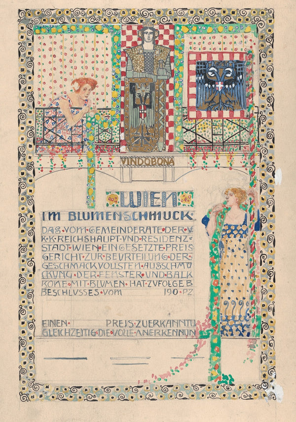 Design for a certificate awarded by the city of Vienna for the most beautiful fl