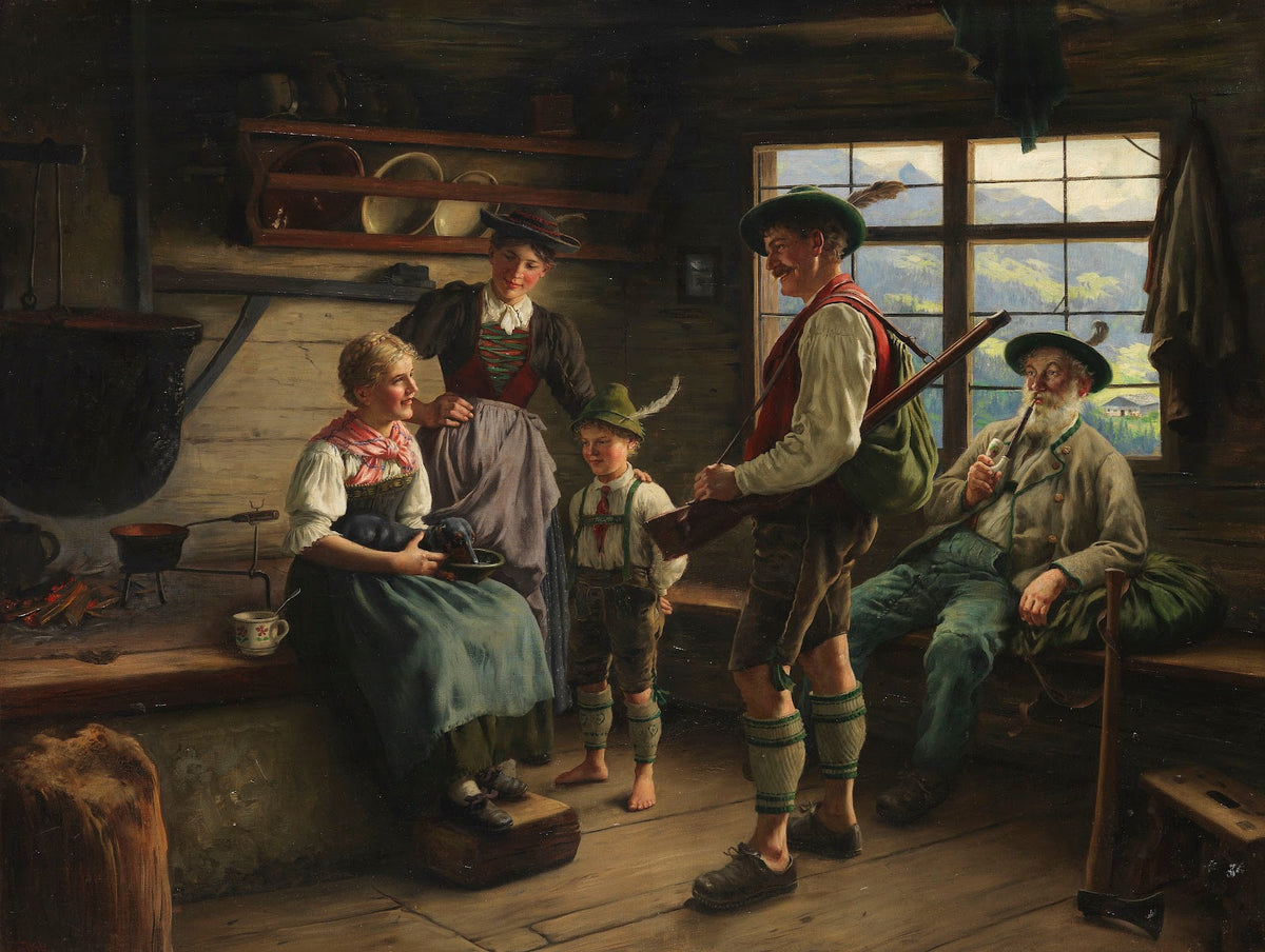 Rast des Jägers auf der Alm 1919