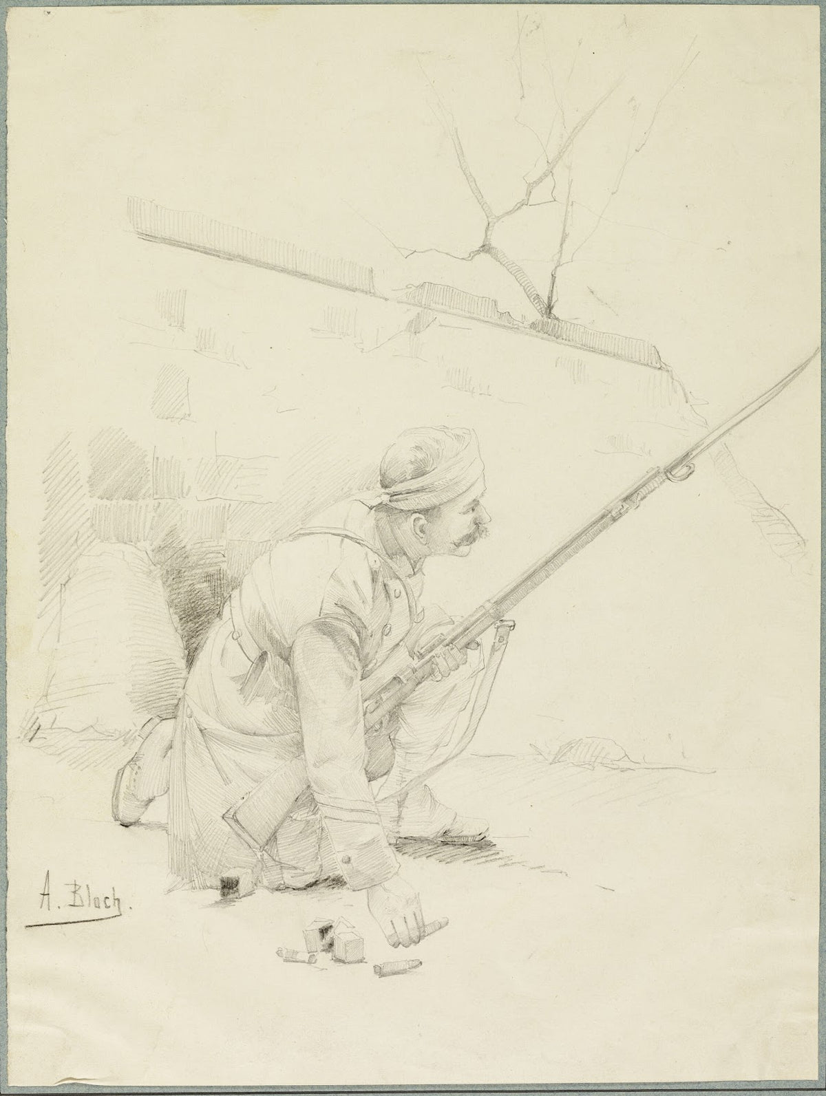 Wounded Soldier Loading his Rifle c 1897