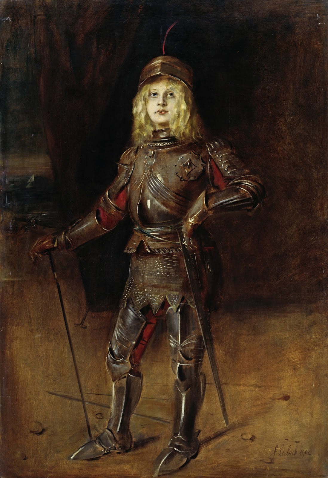Marion Lenbach in knights armor 1902