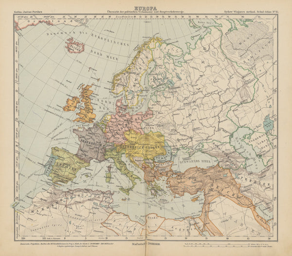 Europa Ubersicht der politischen Verhaltnisse und Haupt Verkehrswege 1904