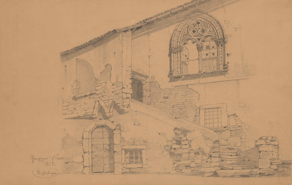 Medieval Building in Genazzano with a Window Decorated with Tracery 1854