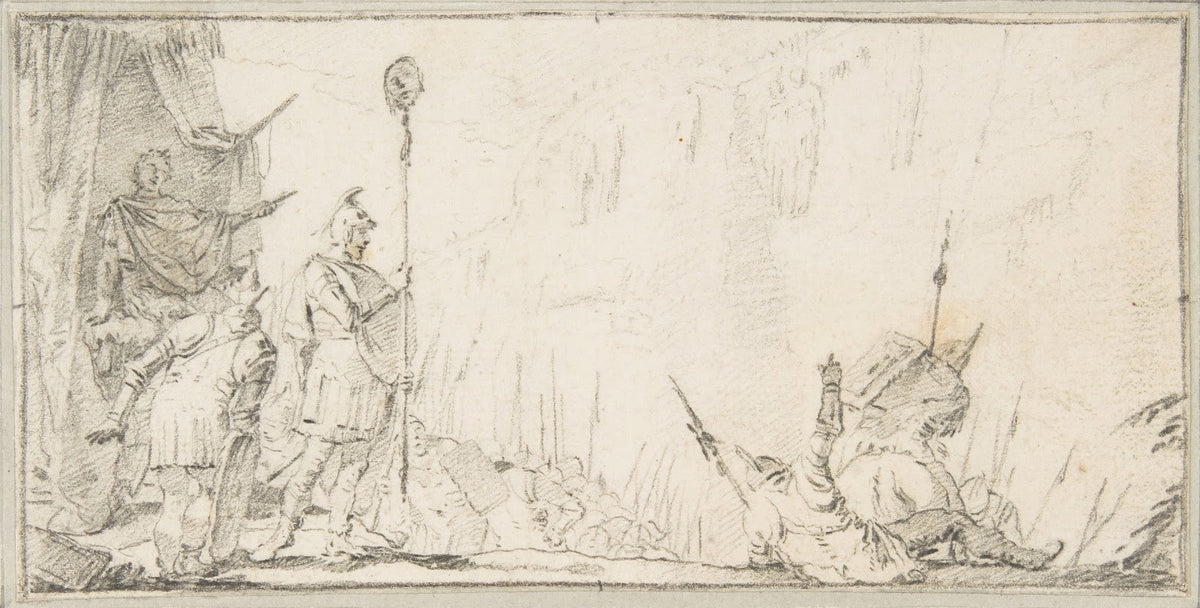 Soldier in front of General Holding up a Decapitated Head on a Staff 16961770