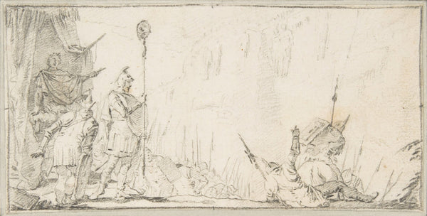 Soldier in front of General Holding up a Decapitated Head on a Staff 16961770