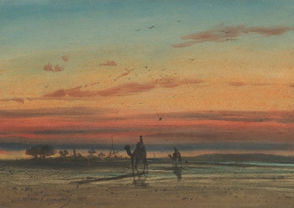 Sunset in Egypt with two Bedouins on camels