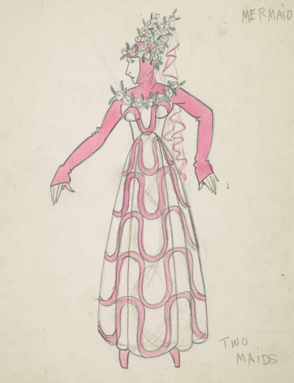 The Little Mermaid Two Maids pink and white dress 1934 1943