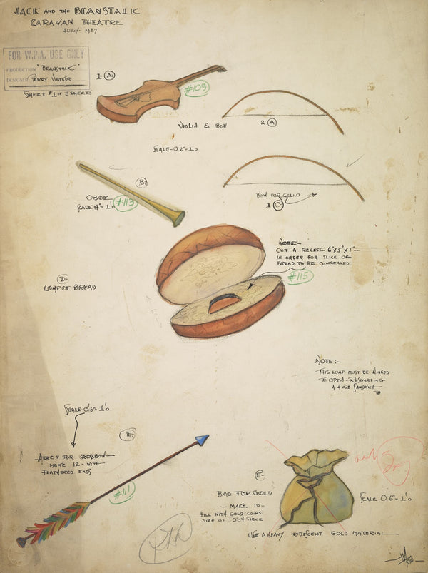 Jack and the Beanstalk Props Arrows Gold Bag Oboe Violin Bows Bread 1934 1943