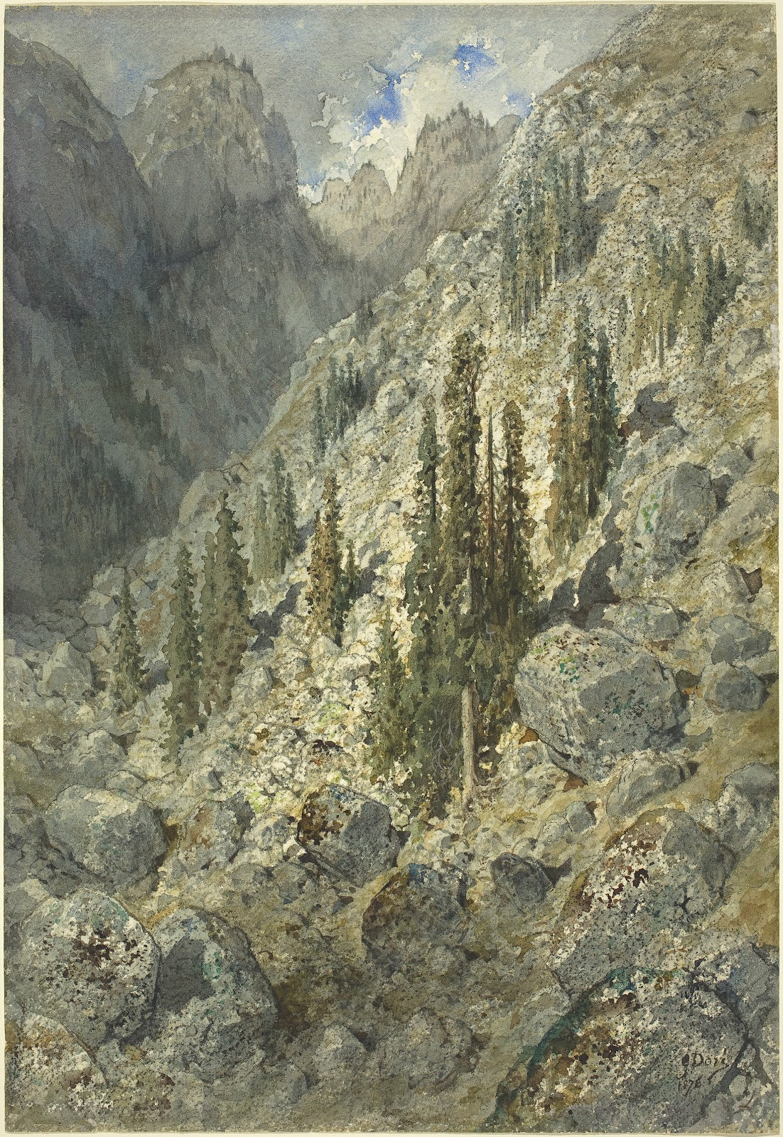 An Alpine Valley with Trees and Boulders 1876