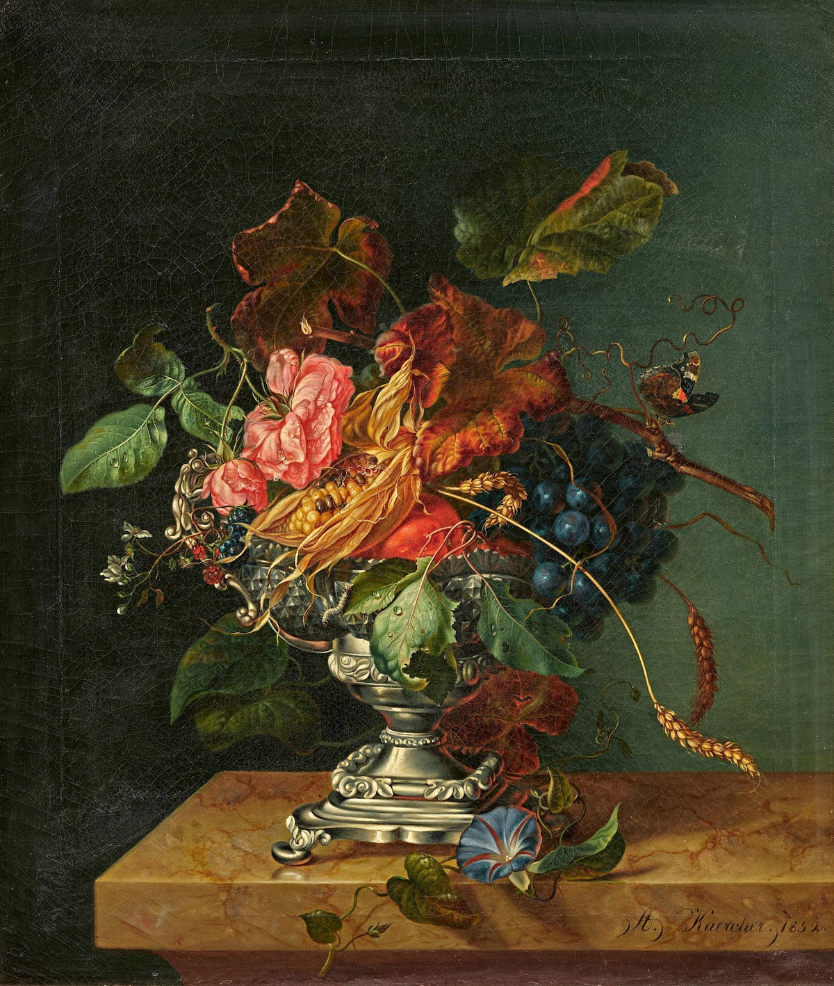 Fruit and Flowers in a Silver Bowl 1852
