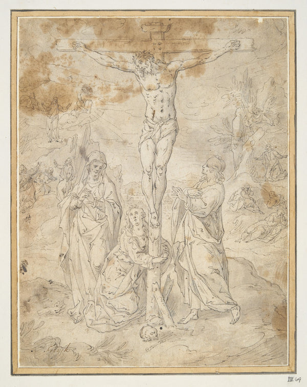 Christ on the Cross between the Virgin and St John with Scenes of the Passion in