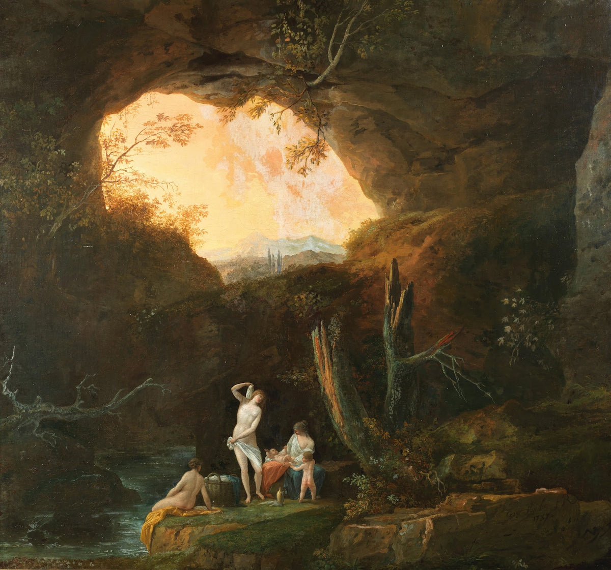 Figures bathing in a landscape
