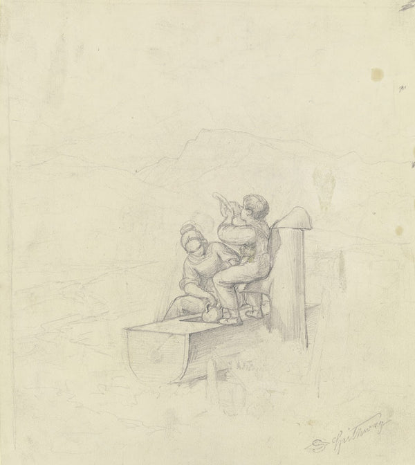 Mädchen und Junge am Brunnen