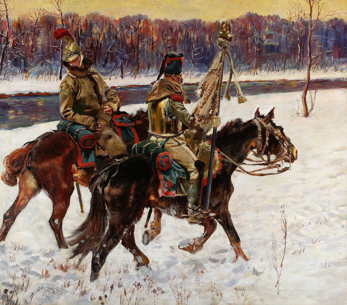 Two French hussars Berezina fragment 1896