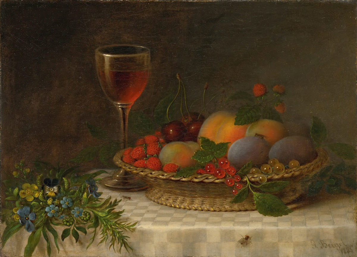 Still Life With A Basket Of FruitA Glass Of Sherry And A Bouquet Of Flowers 1863