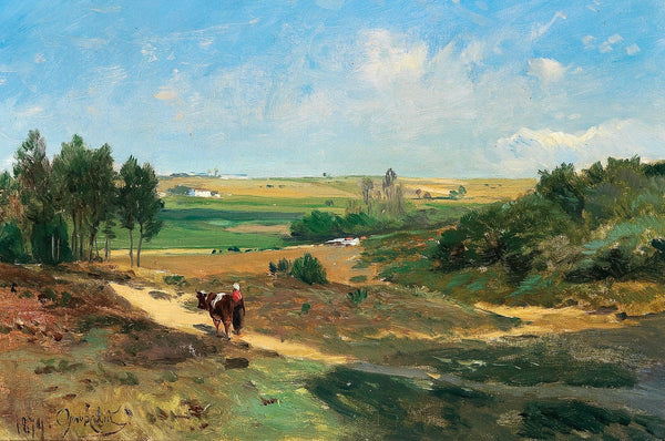 A vast landscape in the background a village 1879