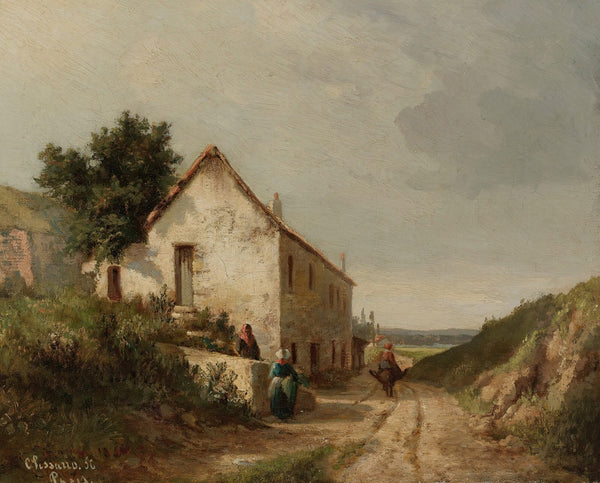 Maison Au Bord Dune Route De Campagne Avec Personnages 1856