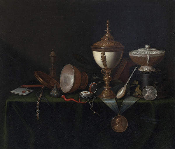 Still Life with Ostrich Egg Cup and the Whitfield Heirlooms c 1670