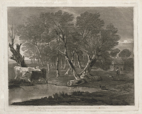 Wooded Landscape with Cows beside a Pool Figures and Cottage 1797