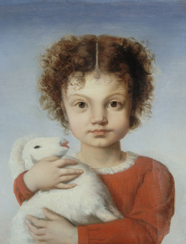 Portrait de Lina Calamatta enfant avec un agneau dans les bras 1848