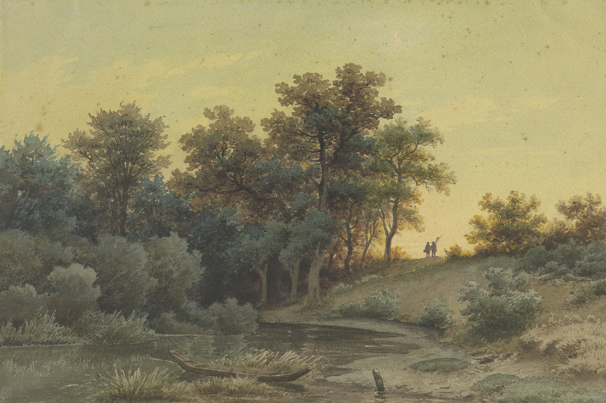 Waldrand mit Fluß im Abendlicht