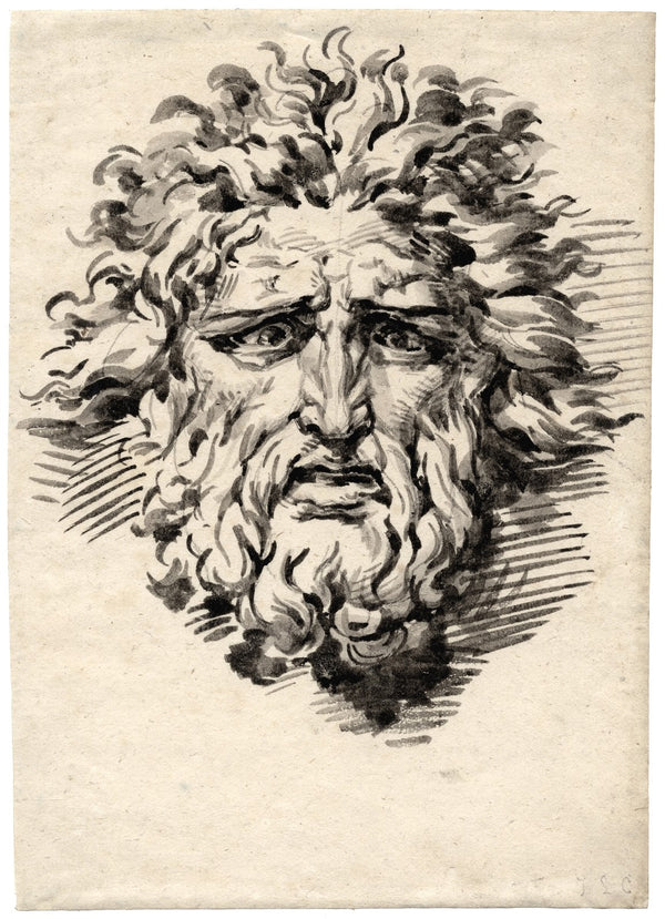 Head of a bearded man with a frightened expression