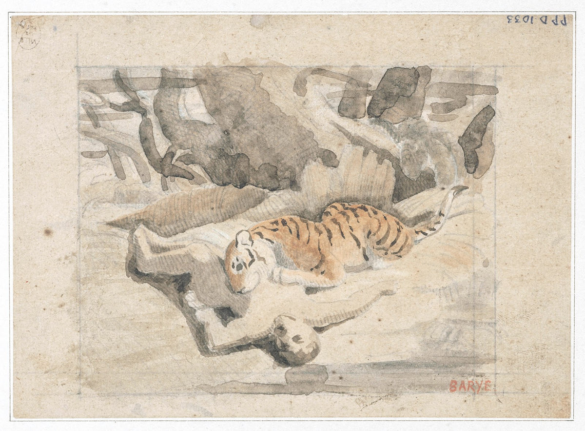 Tigre dévorant un homme 19th century