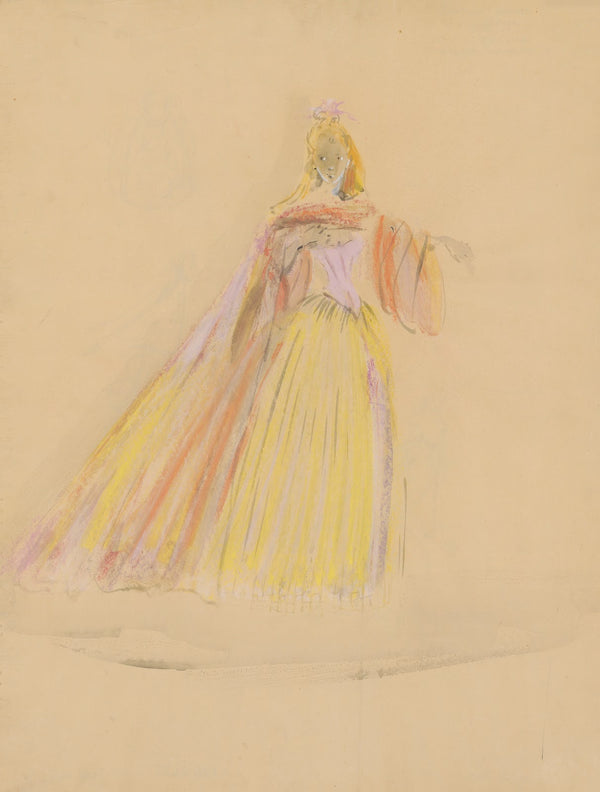 Amphitryon maquette de costume robe jaune cape rouge 1947