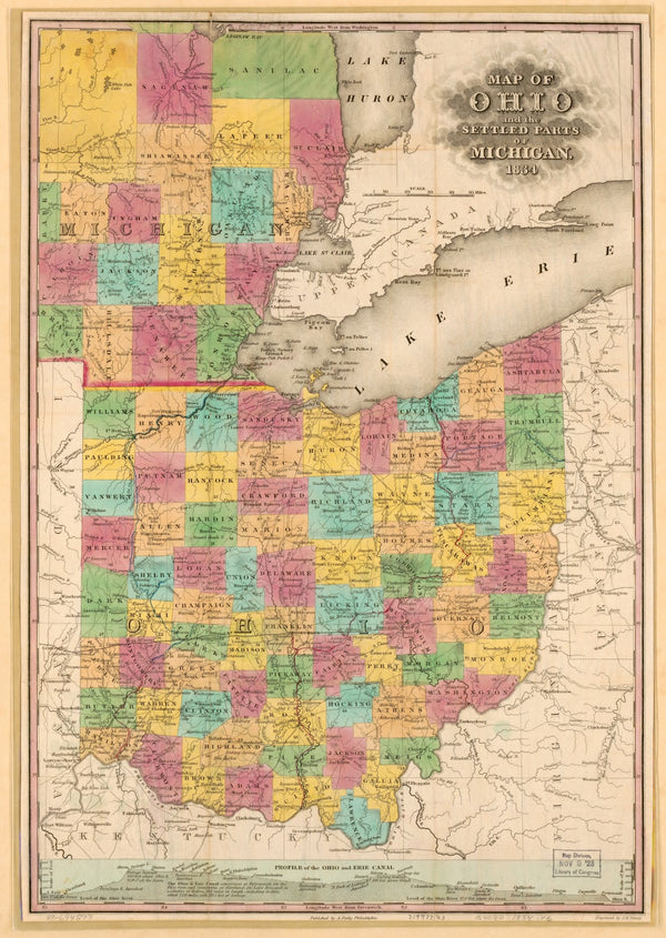 Map of Ohio and the settled parts of Michigan 1834