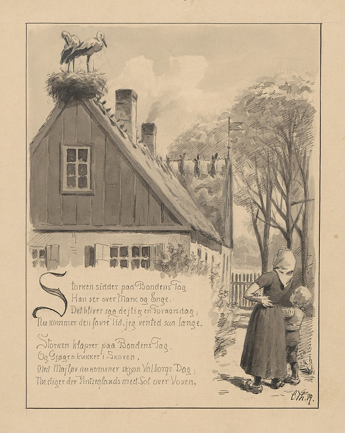 Storken sidder på Bondens Tag 1889