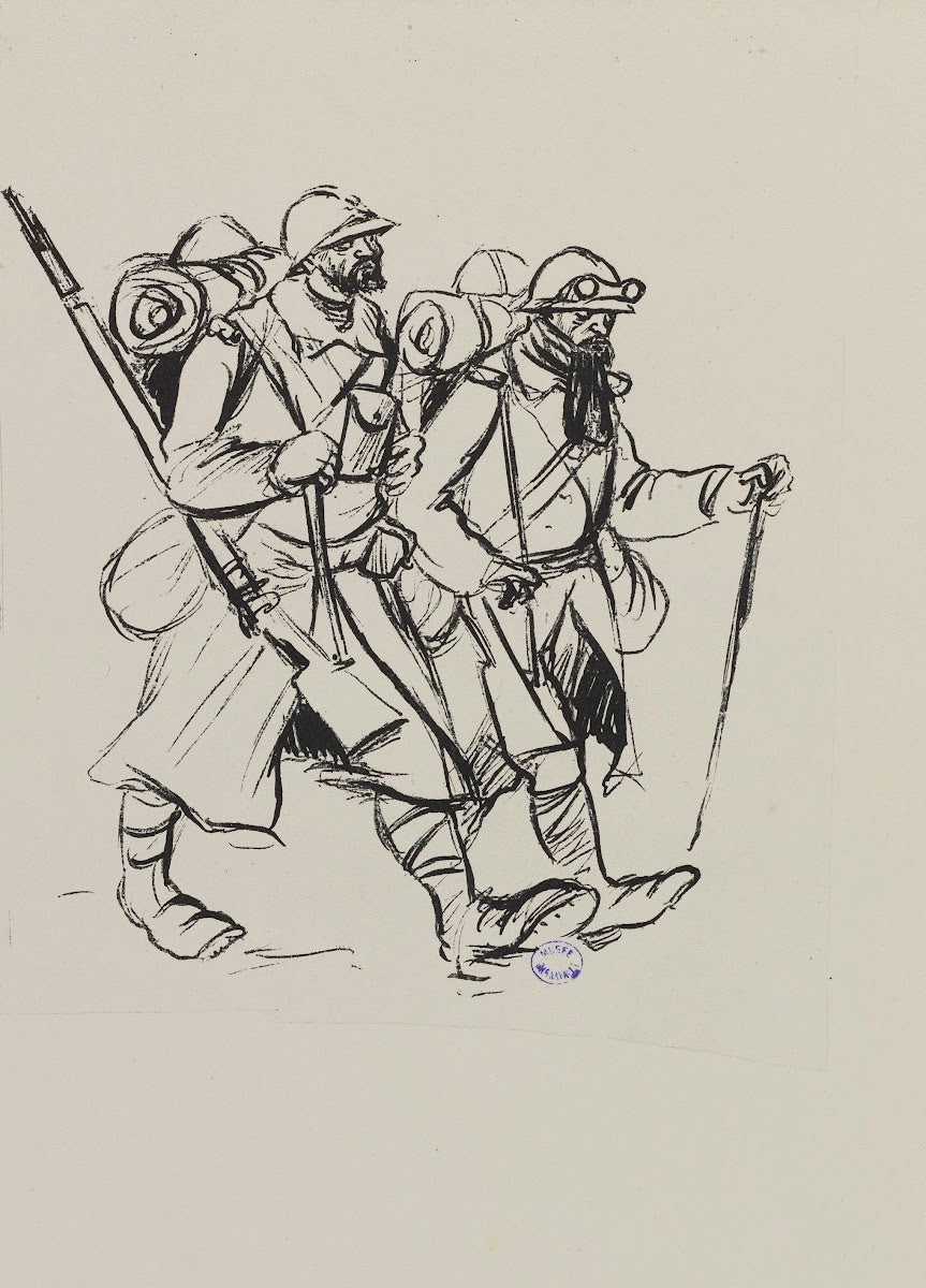 Deux soldats marchant sur la droite 1915 1916
