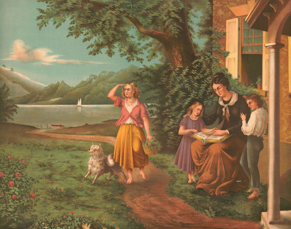 Mother and children reading the bible 1877