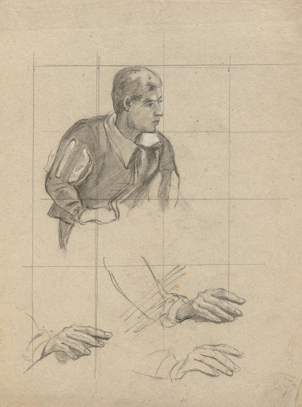 Seated Man and Study of Hands sketch for Signing of the Compact in the Cabin of