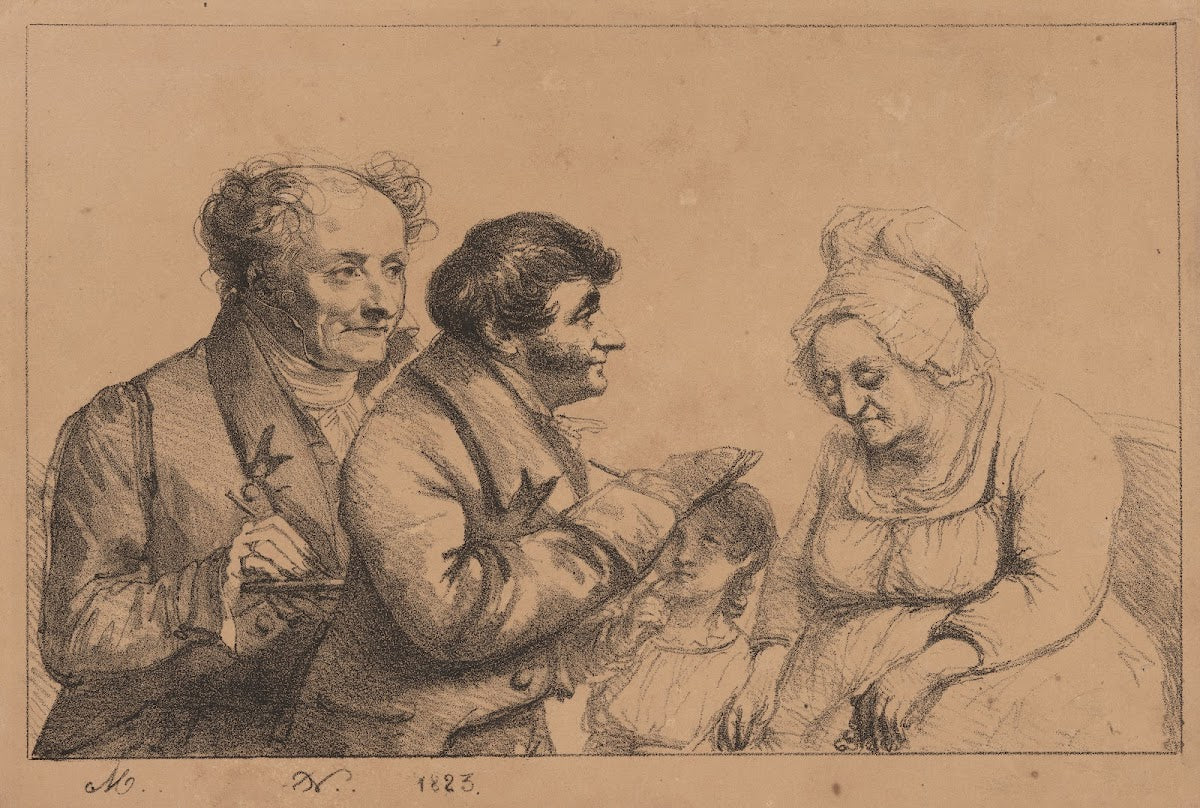 Denon and Mauzaisse drawing an old woman 1823