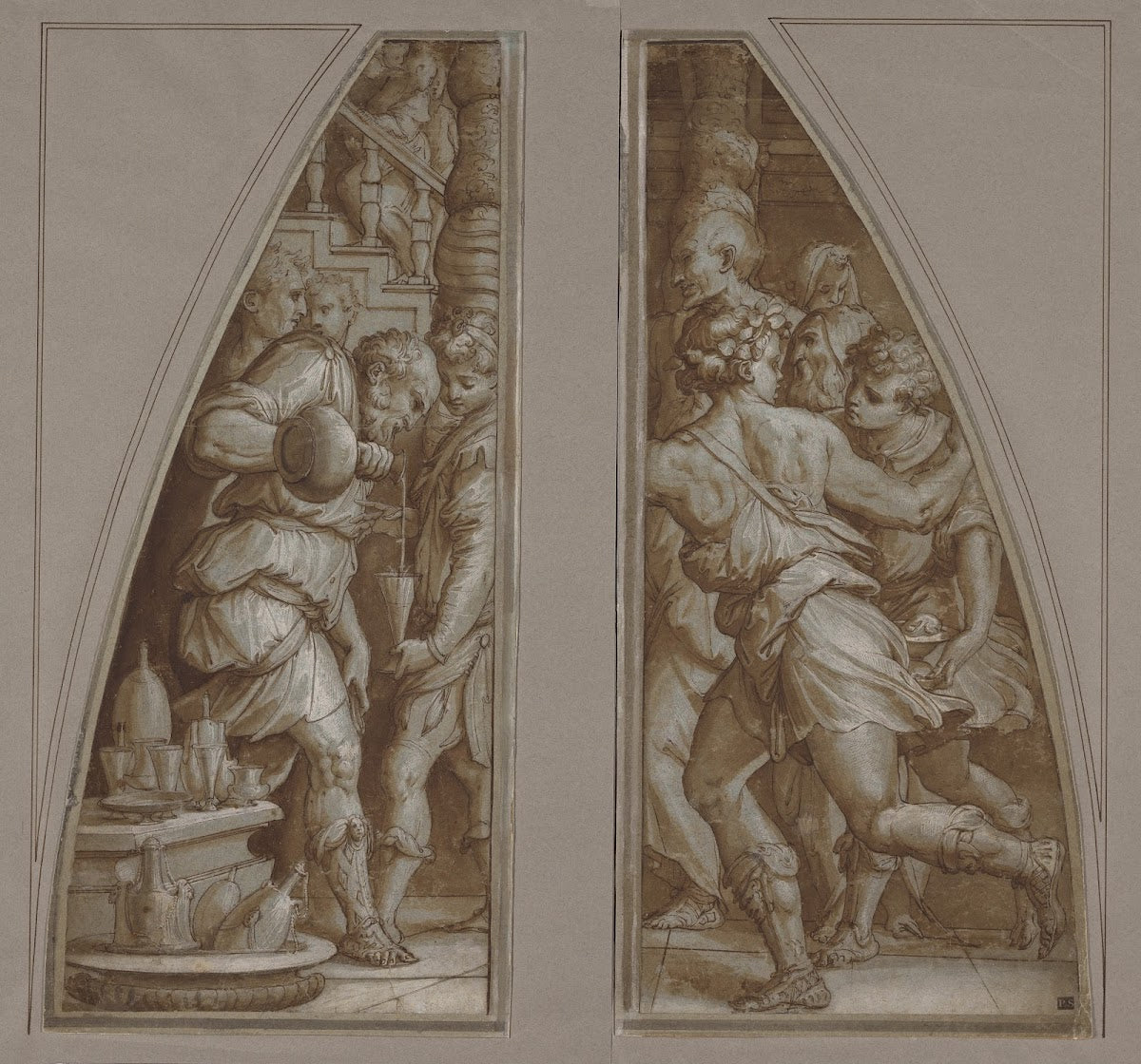 Bearded Man Filling a Glass and Youth Running 15441545