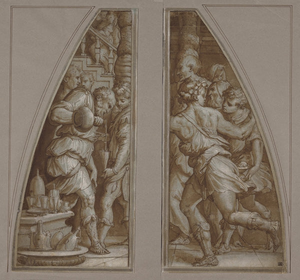 Bearded Man Filling a Glass and Youth Running 15441545