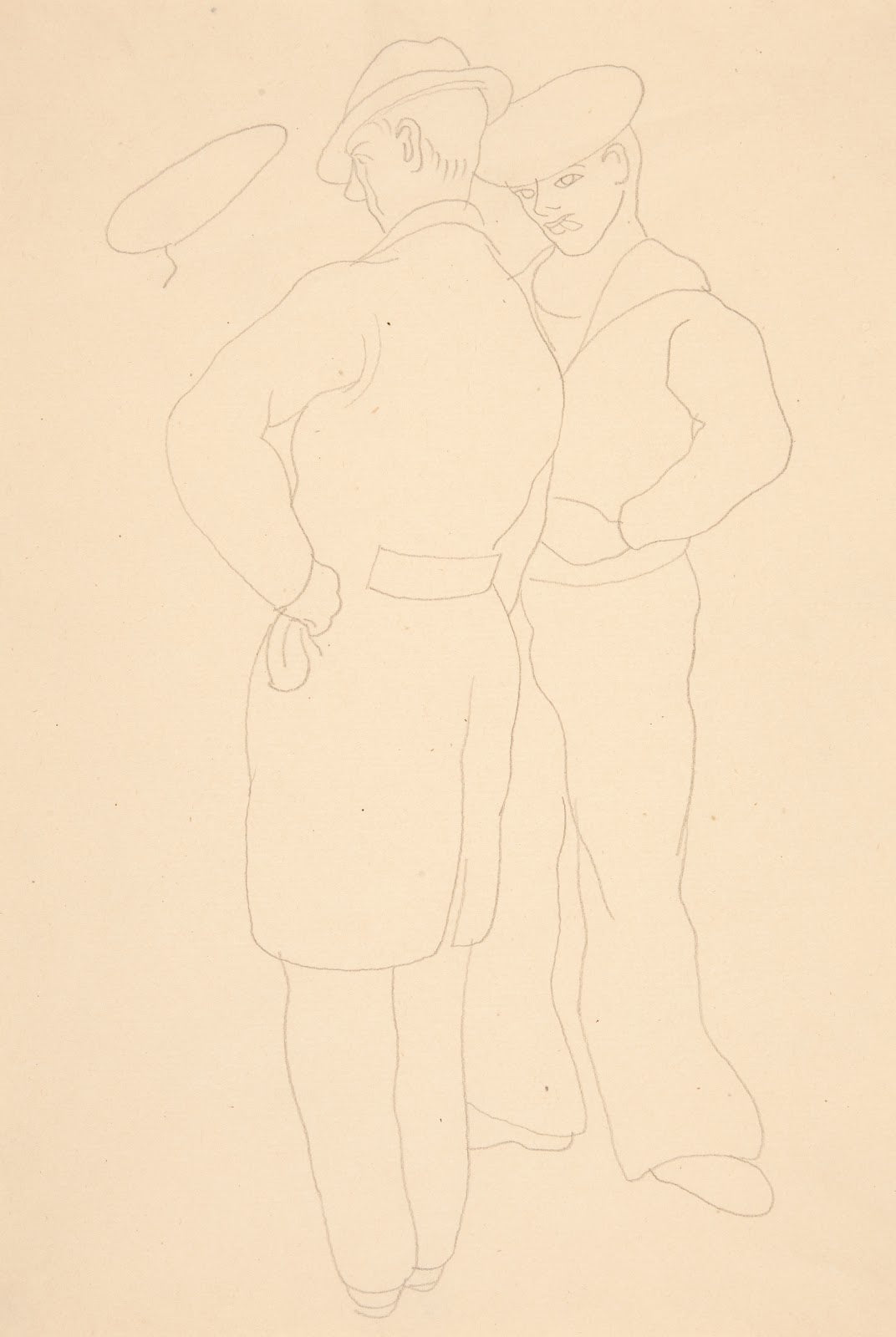 Man With Sailor study for watercolor titled On That Street1932 1980