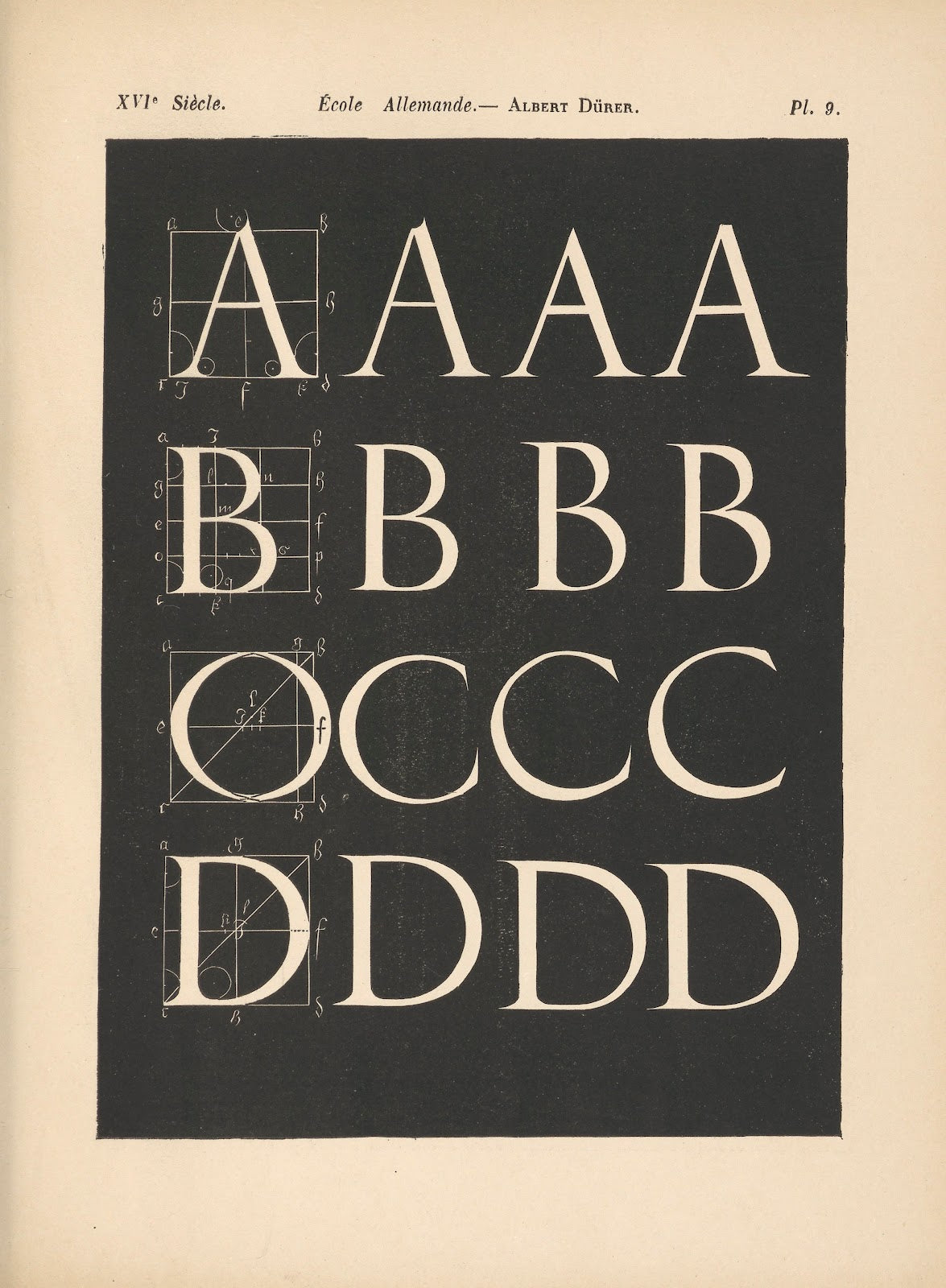 École Allemande Albert Dürer Triple alphabet attique avec construction géométr