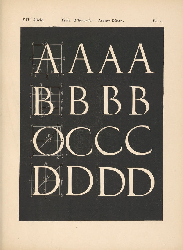École Allemande Albert Dürer Triple alphabet attique avec construction géométr