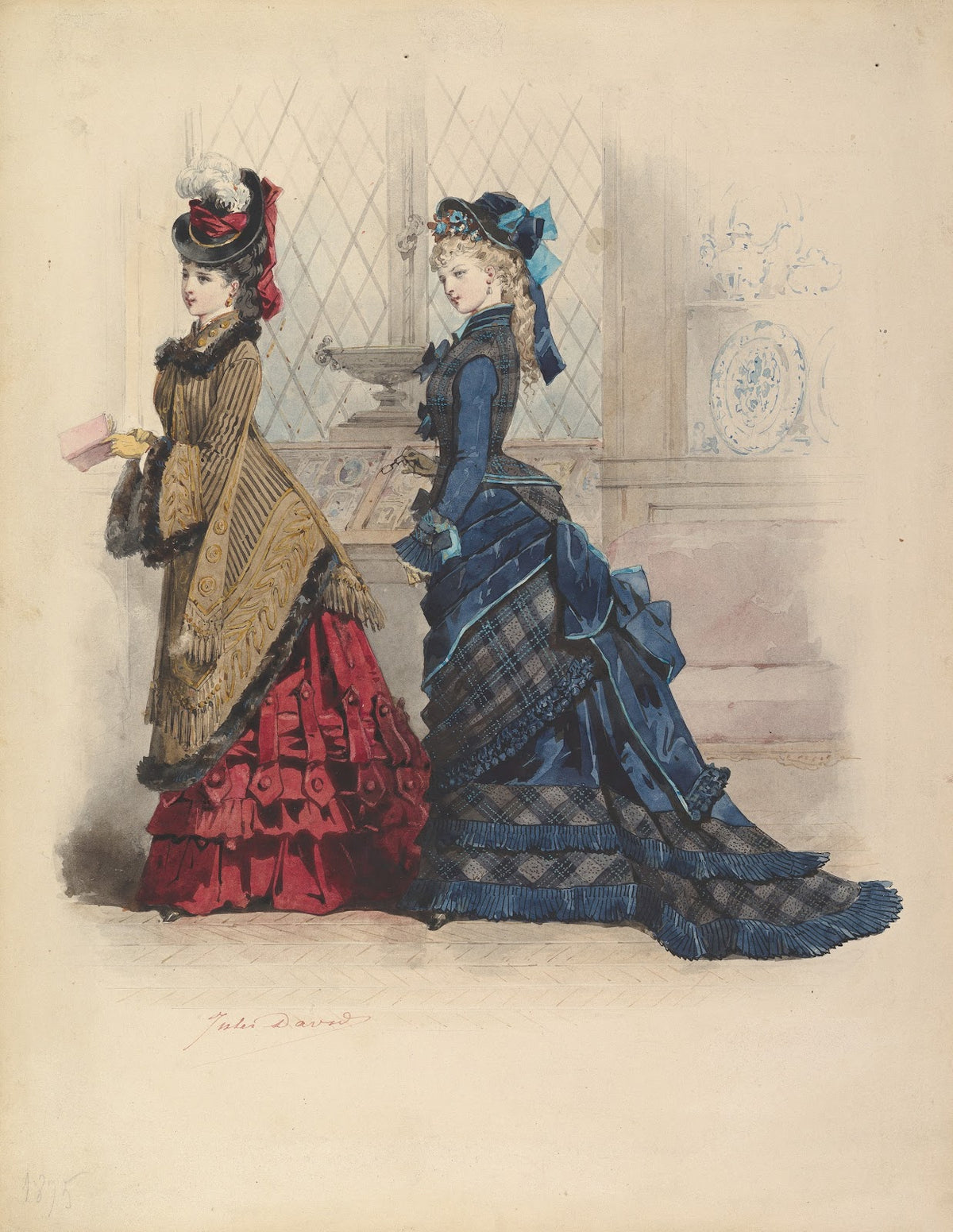 Two Women in Day Dresses 1875