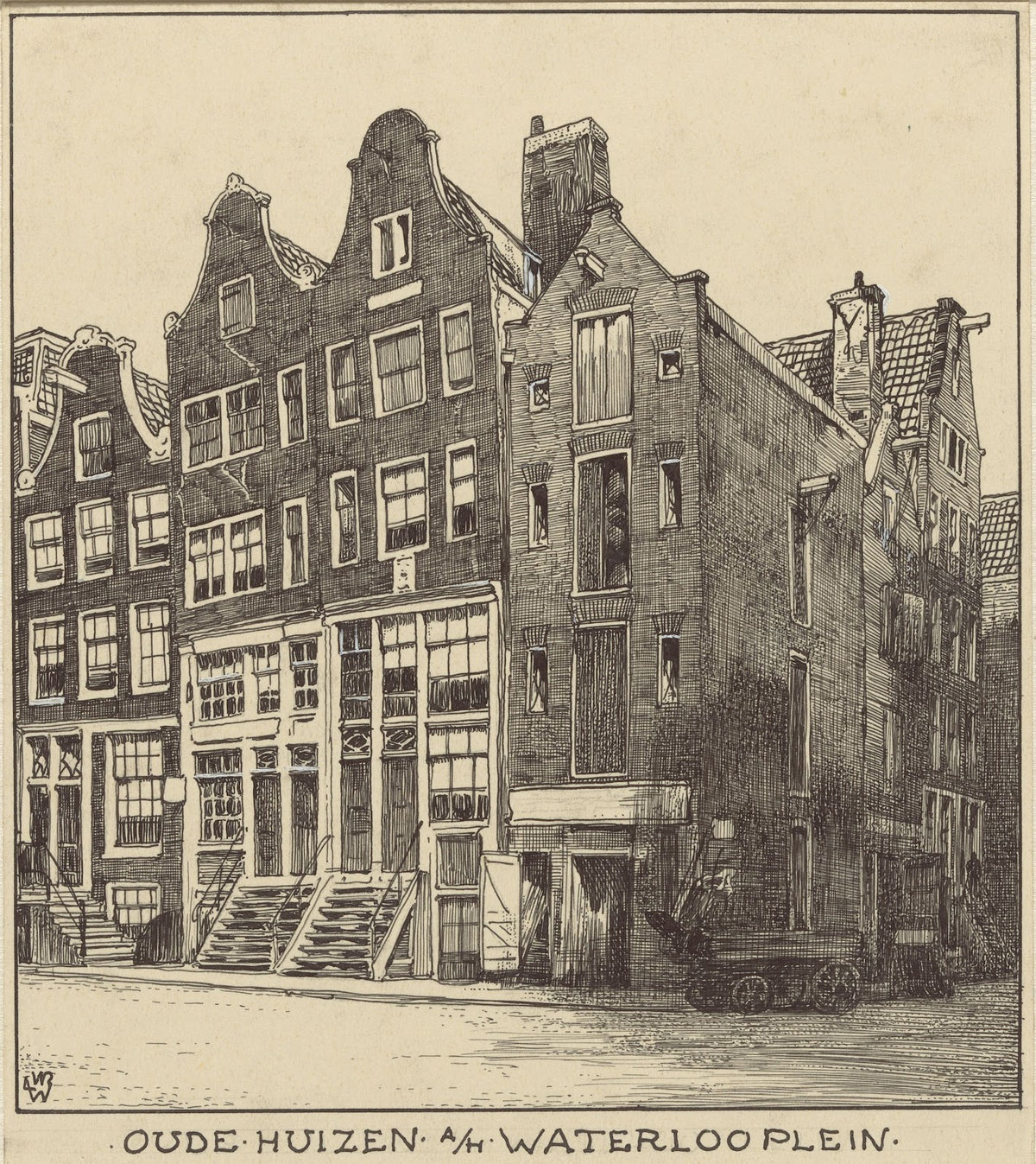 Oude huizen aan het Waterlooplein te Amsterdam 20th century
