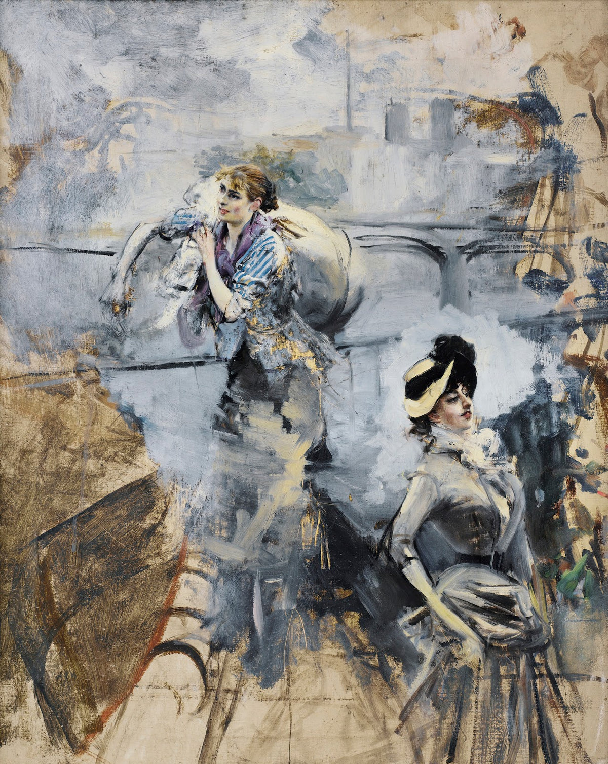Washerwoman And a Young Brunette By The Seine Paris