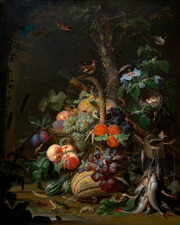 Stillleben mit FrüchtenFischen und Vogelnest