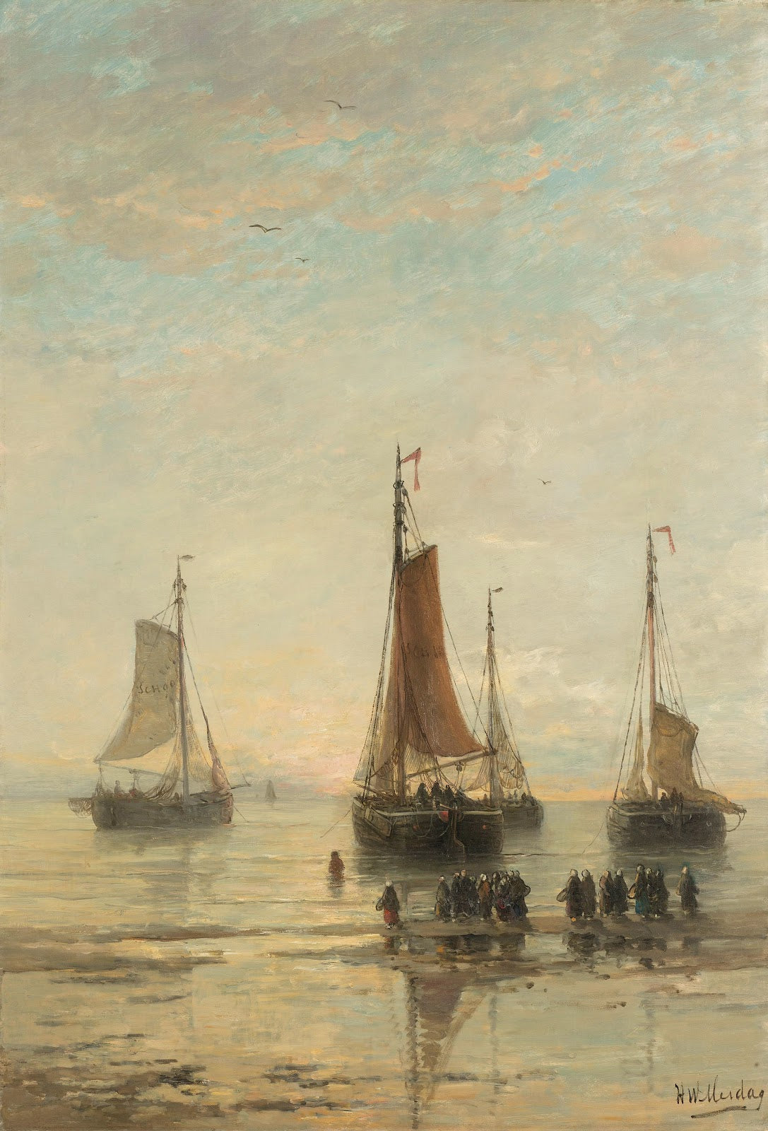 Bluff Bowed Scheveningen Boats at Anchor 1860 1889